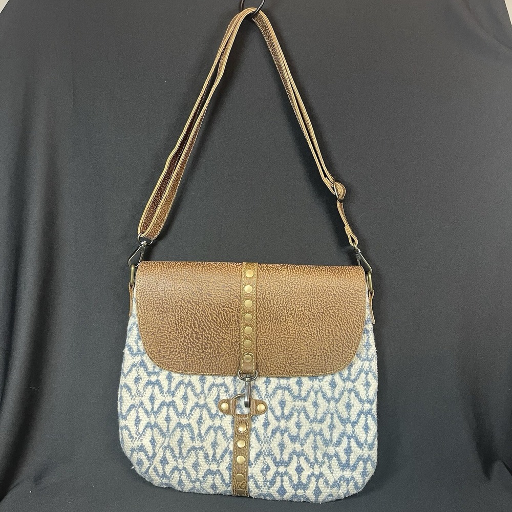 Myra Bag Balance Shoulder Bag Upcycled Canvas, Rug & Leather Cross Body S-2630